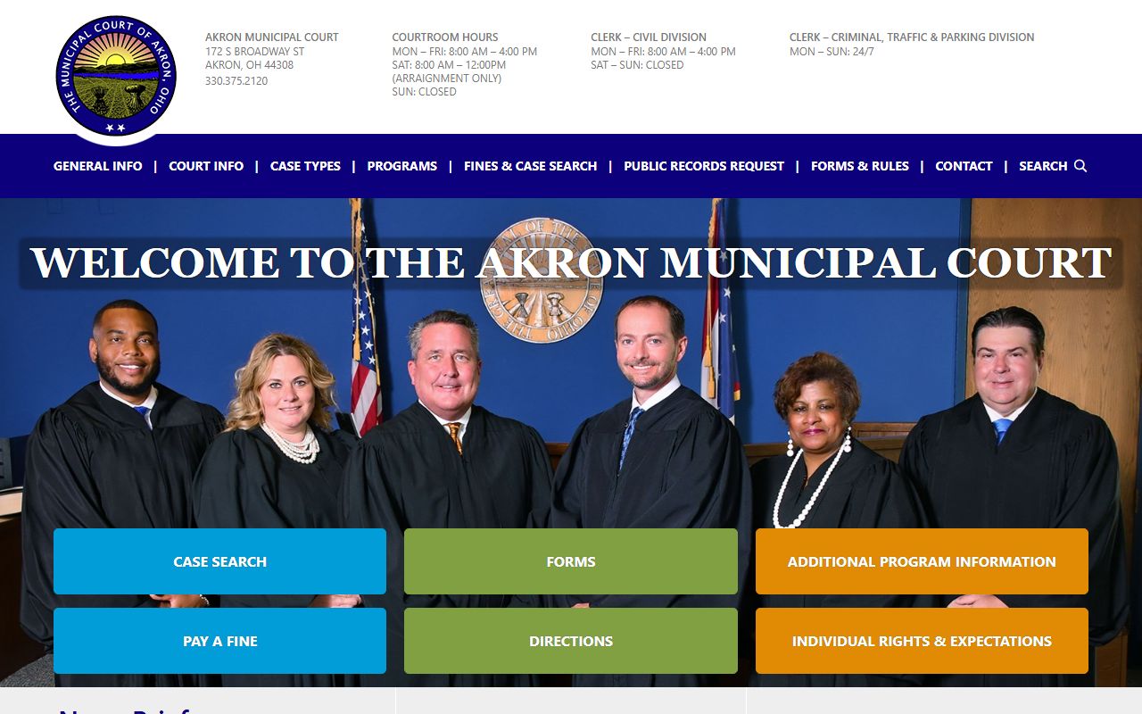 Akron Municipal Court website for Akron police blotter case lookups