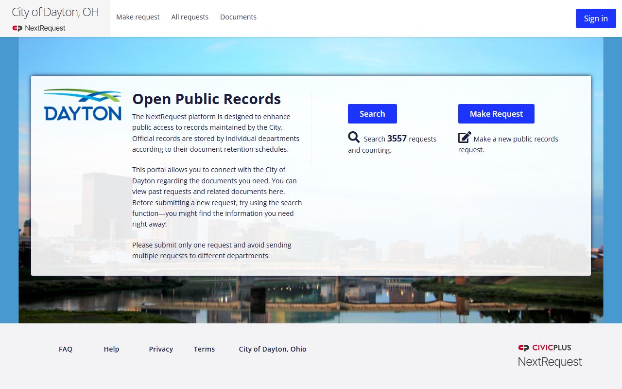 Dayton NextRequest portal for public records requests