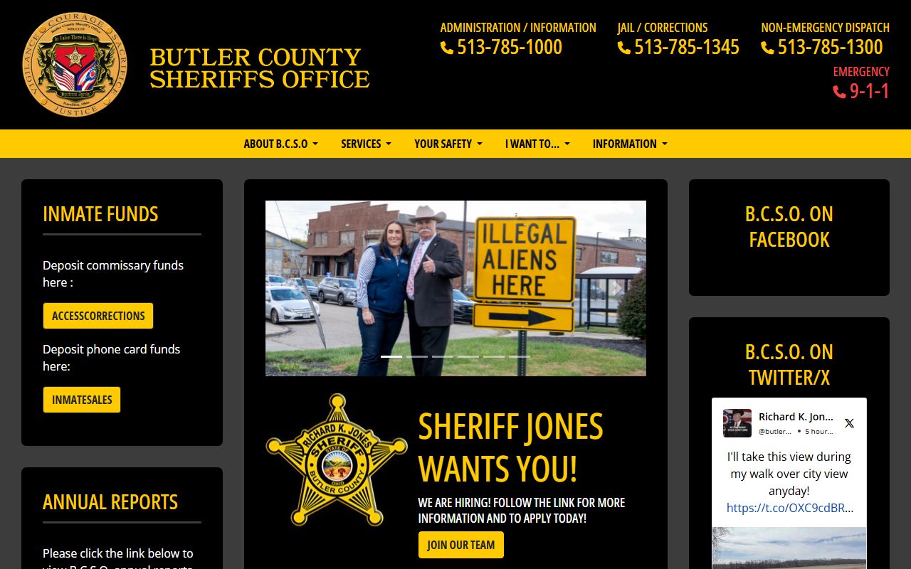 Butler County Sheriff website for Hamilton police blotter records