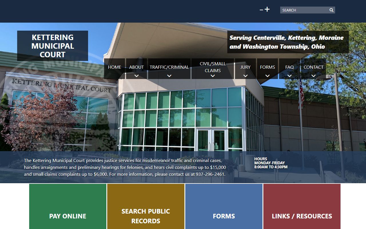 Kettering Municipal Court website for Kettering police blotter case lookups