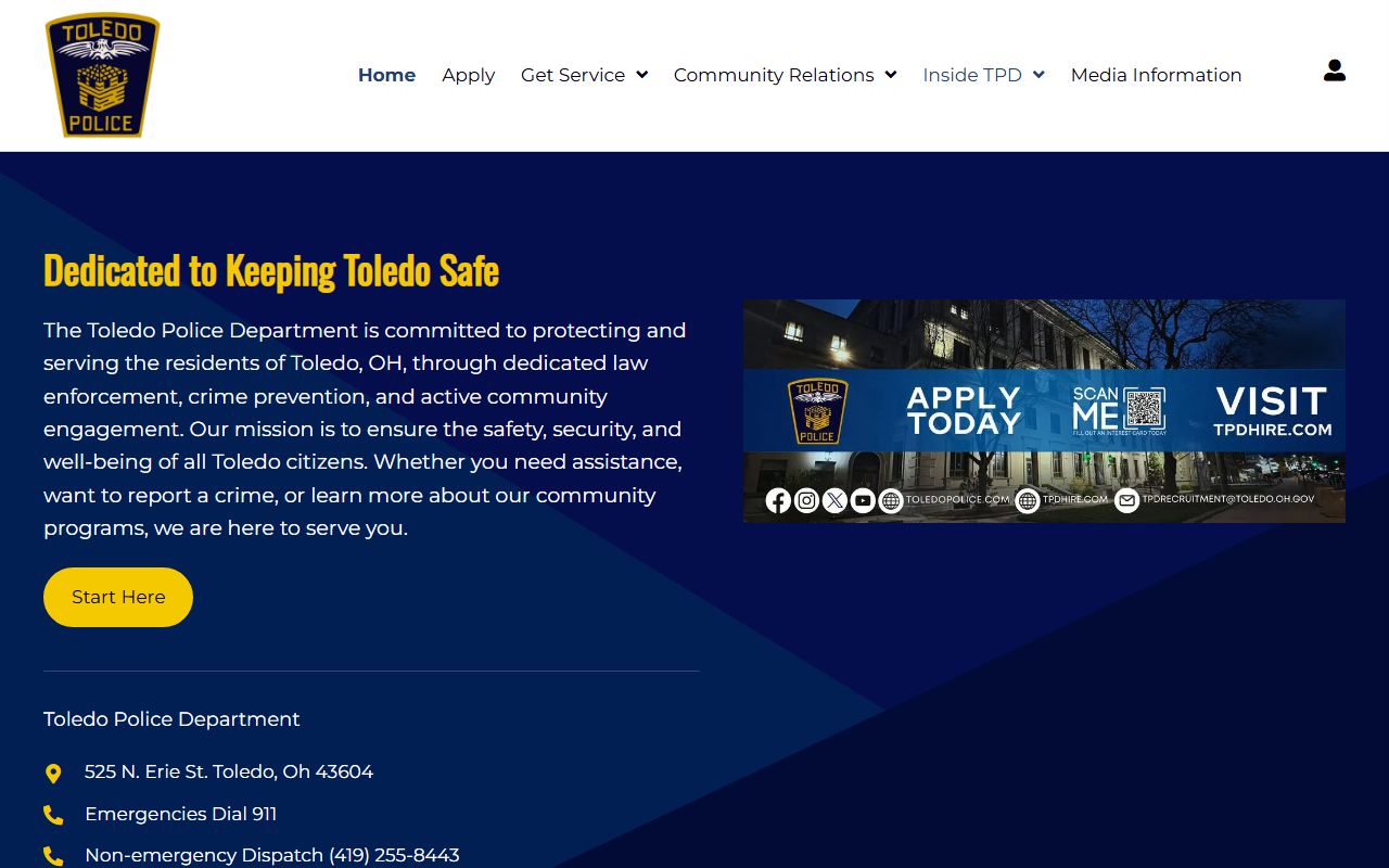 Toledo Police Department website for Toledo police blotter records
