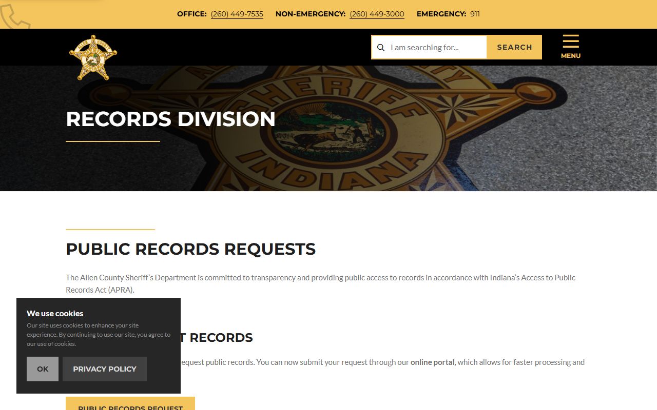 Allen County Sheriff's Office website for police blotter records