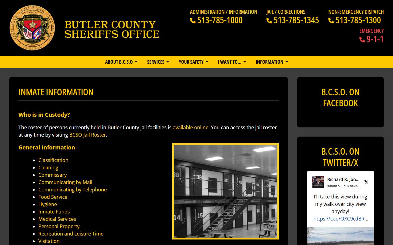 Butler County inmate lookup page for police blotter booking records