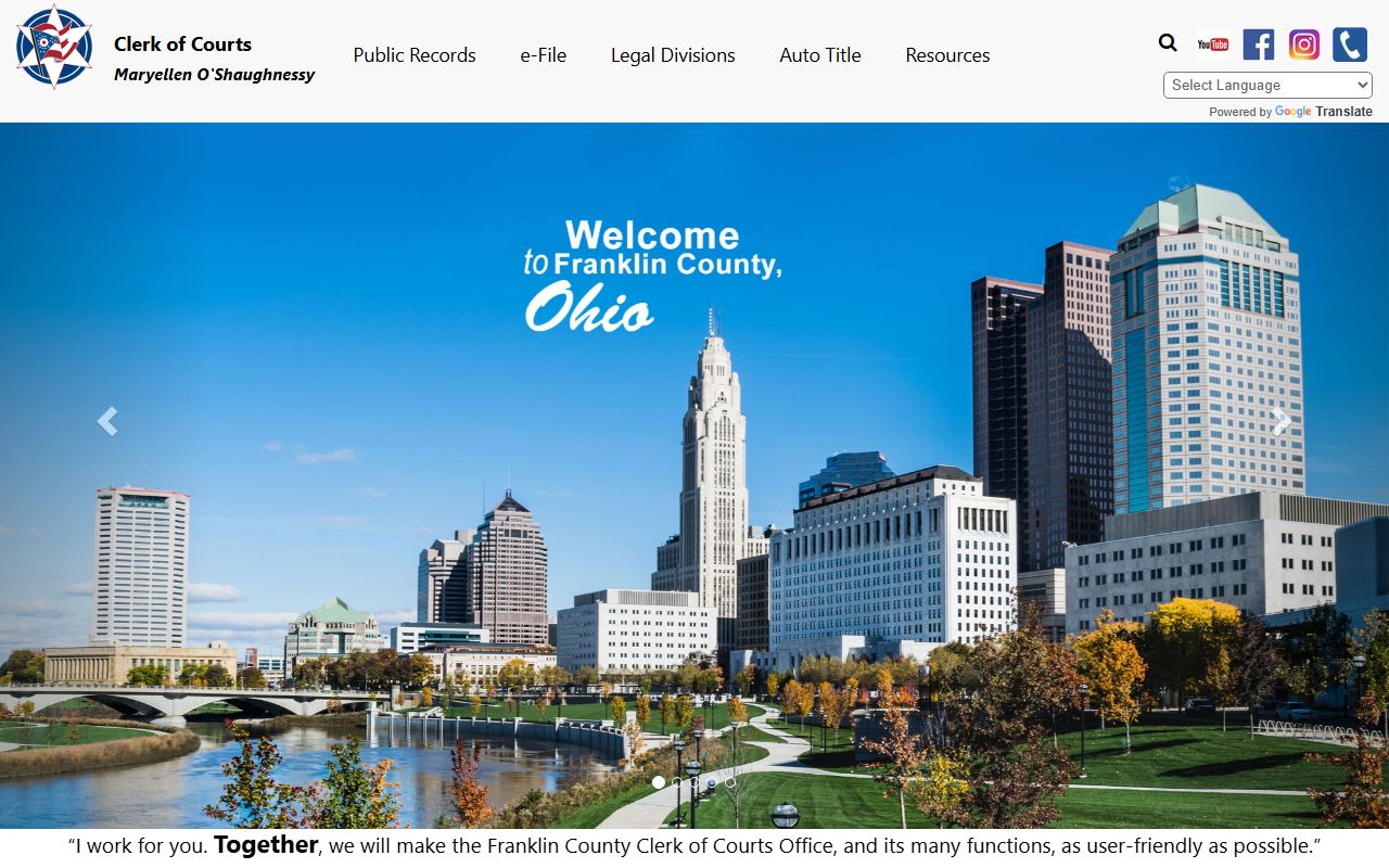 Franklin County Clerk of Courts website for police blotter court records