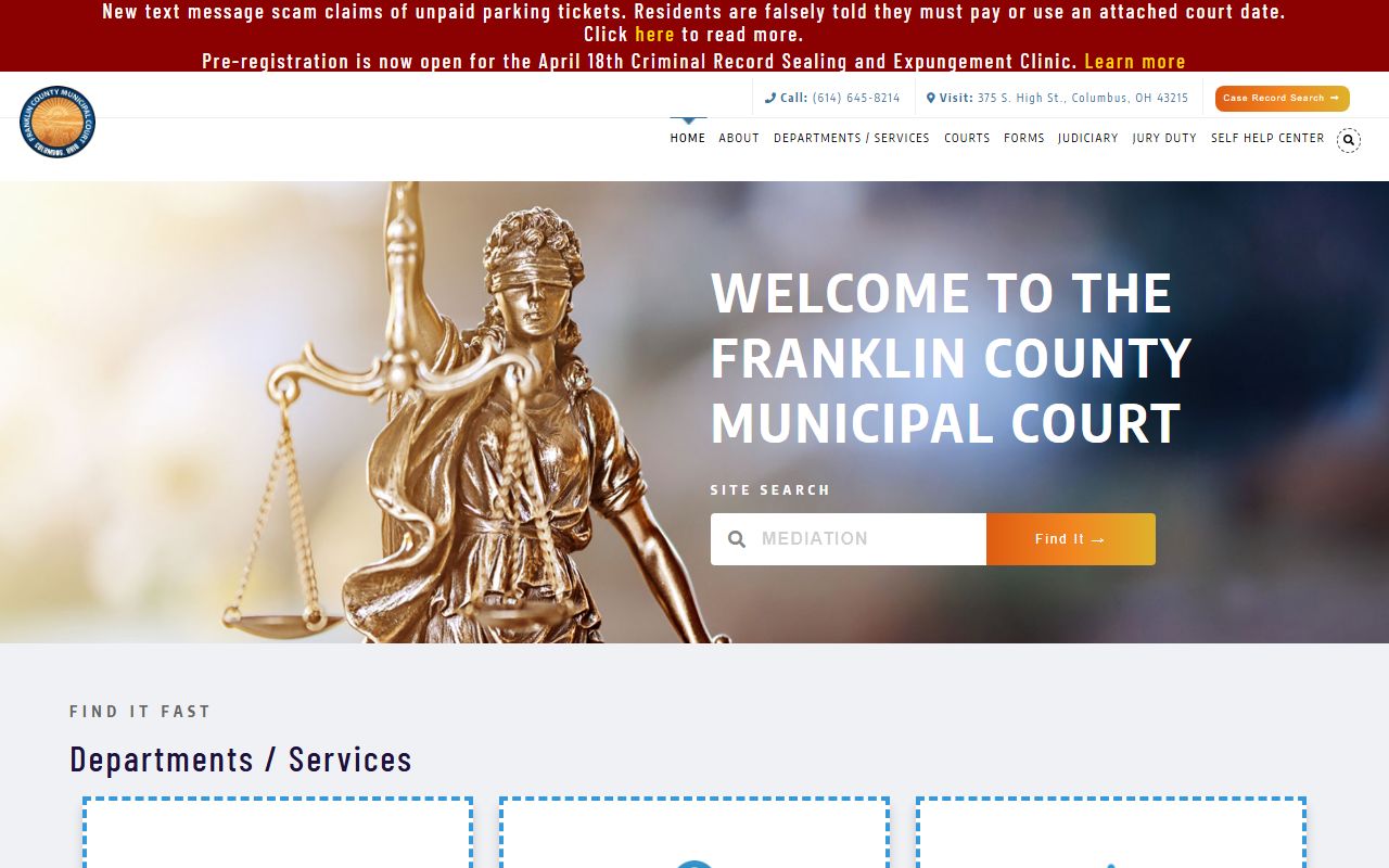 Franklin County Municipal Court website for police blotter misdemeanor records