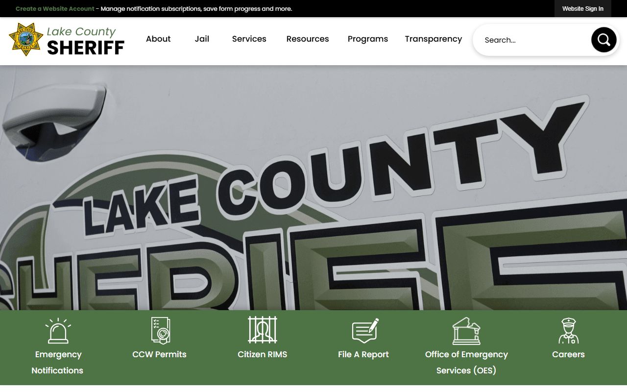 Lake County Sheriff's Office website for Lake County police blotter records