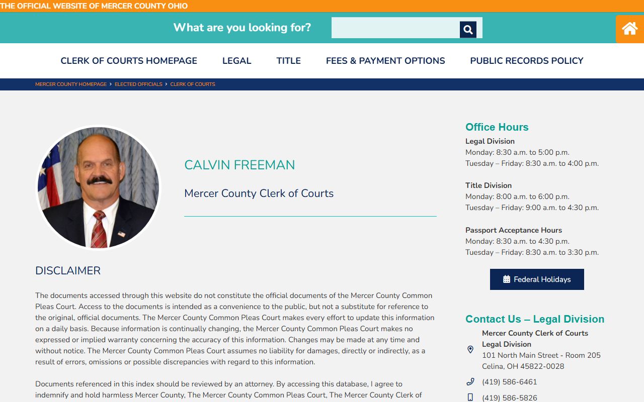 Mercer County Clerk of Courts page for police blotter court records