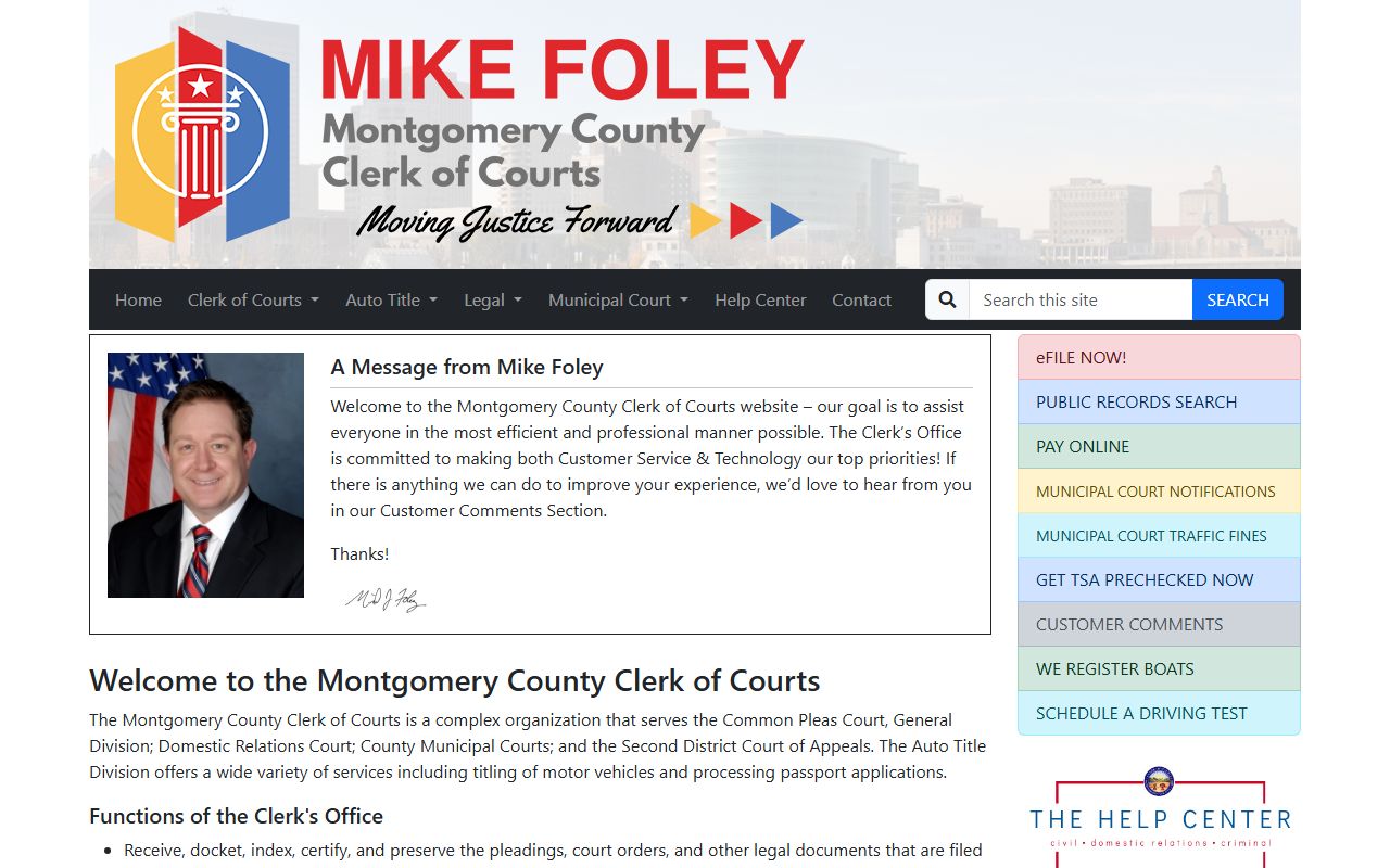 Montgomery County Clerk of Courts website for police blotter court records