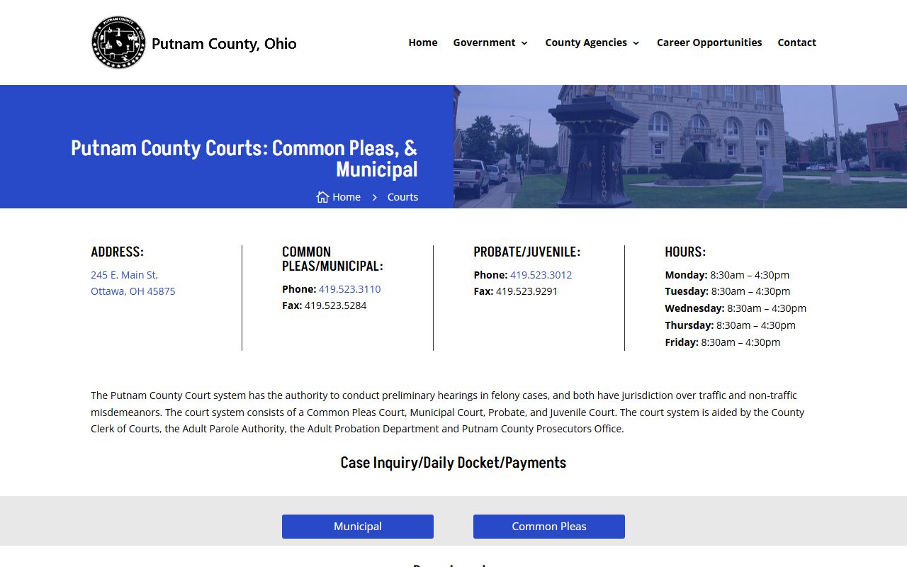 Putnam County court records page for police blotter cases