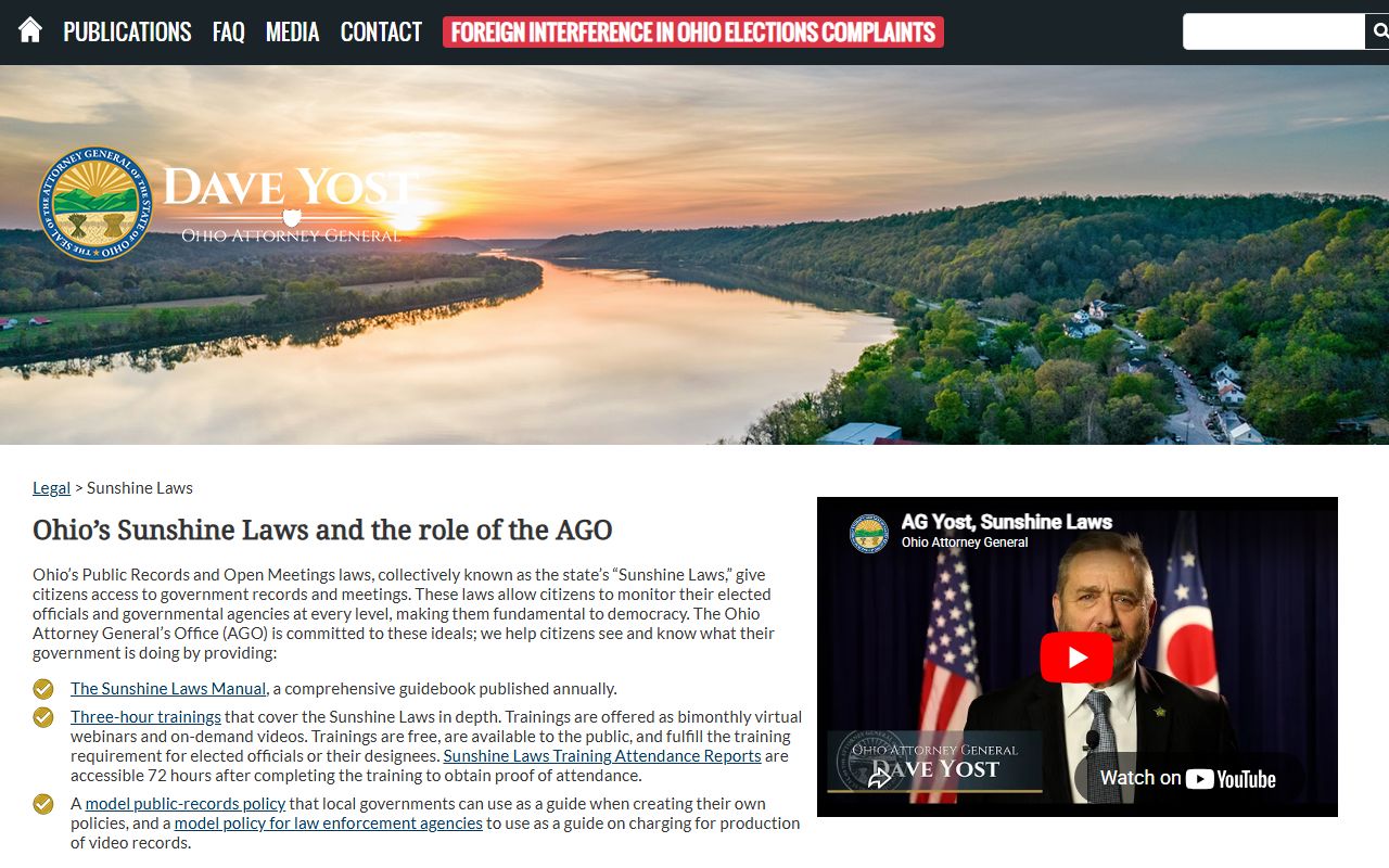 Ohio Attorney General Sunshine Laws page for police blotter records