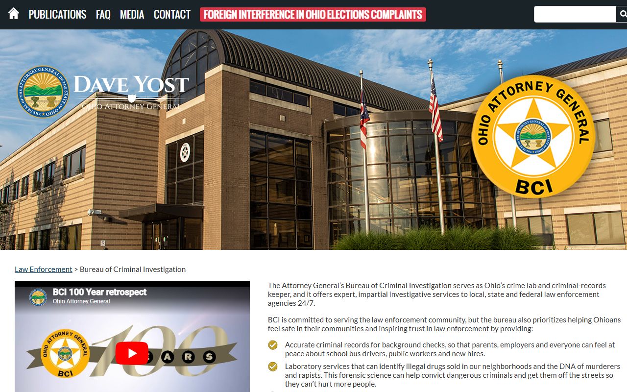 Ohio Attorney General Bureau of Criminal Investigation police blotter records