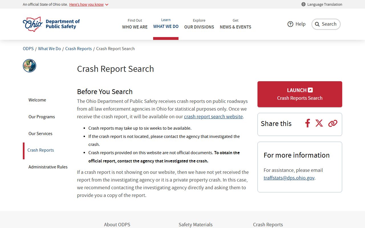 Ohio DPS crash report search for police blotter records