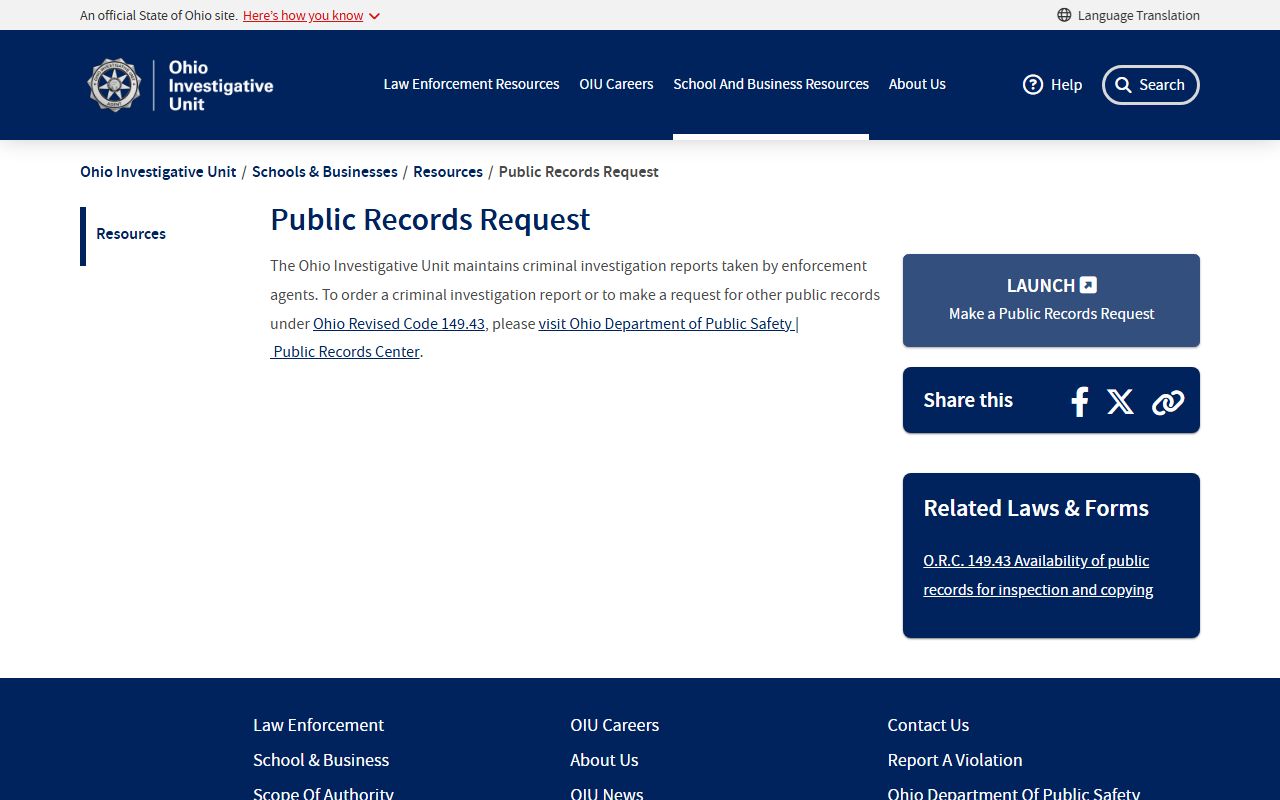 Ohio Investigative Unit records for police blotter