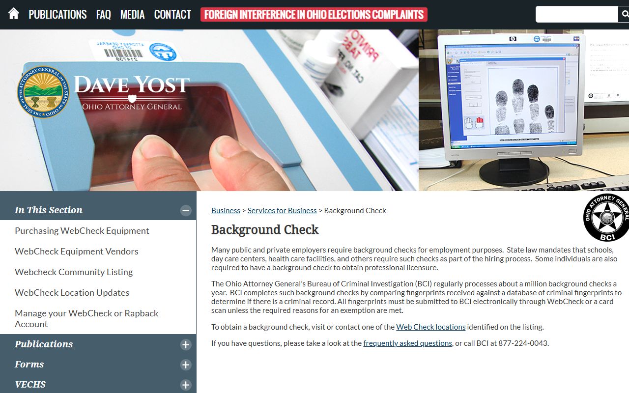 Ohio WebCheck system for police blotter record checks
