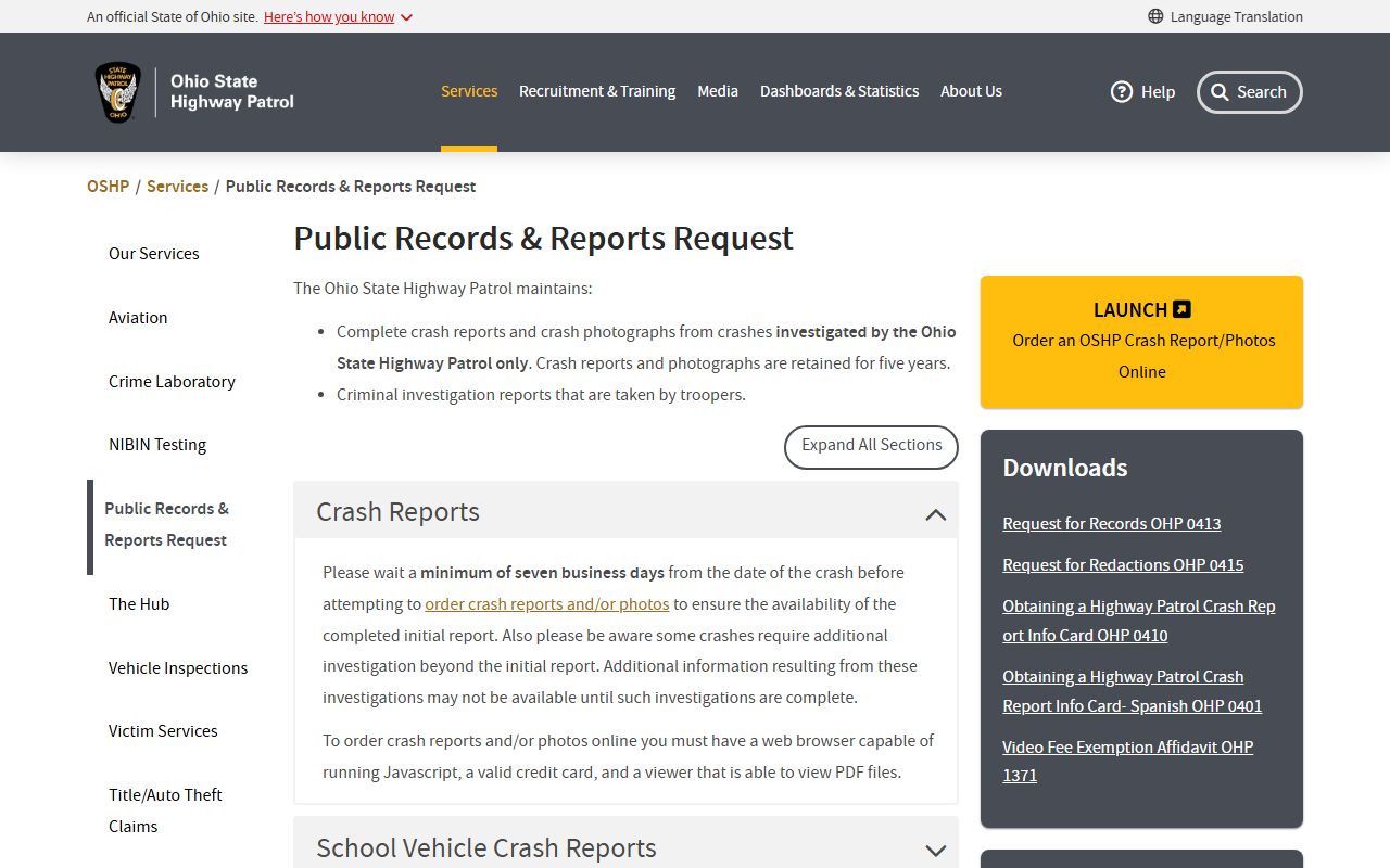 Ohio State Highway Patrol records request portal for police blotter